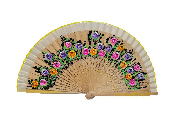 Wooden Fans with Openwork Bar and Painted by two Sides